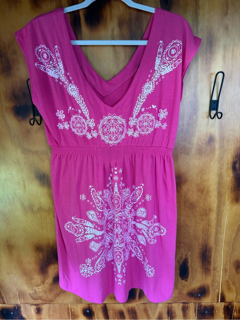 Women's Pink V-Neck Printed Summer Dress